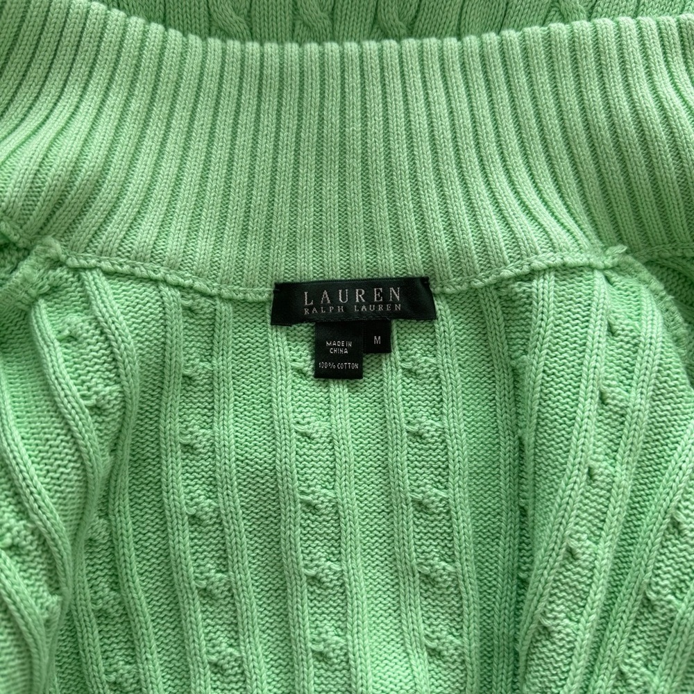 NWOT Lauren Ralph Lauren Y2K Women’s Green Cable Knit Sweater Full Zip M - Picture 9 of 10